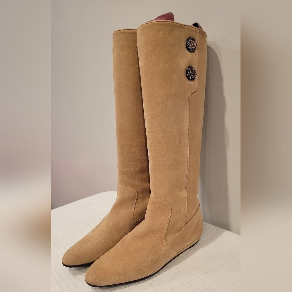 Oscar De La Renta Tan Suede Boots Size 37EU Made in Italy